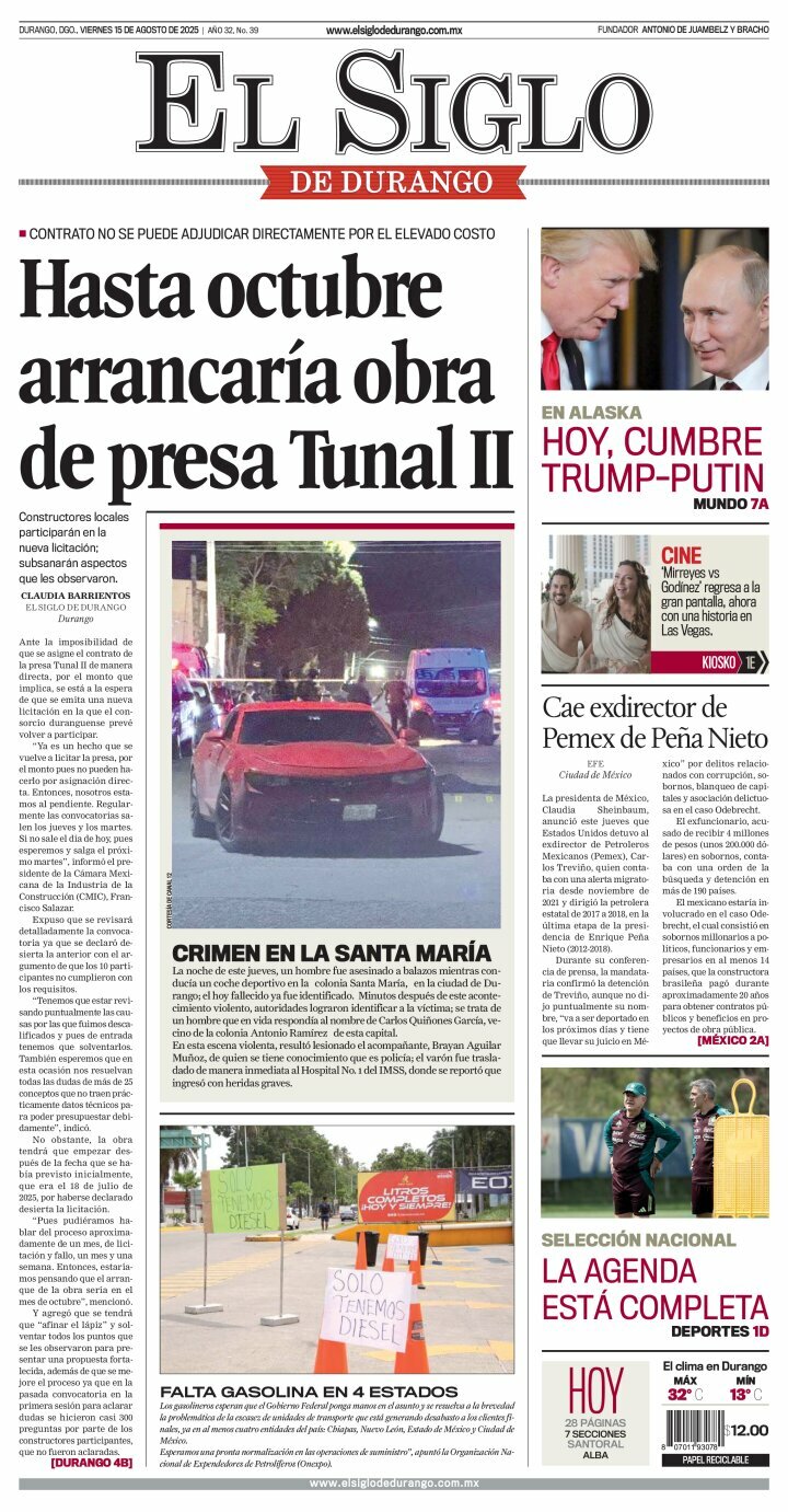 El Siglo de Durango, edición del viernes 15 de agosto de 2025 El Siglo de Durango, edición del viernes 15 de agosto de 2025