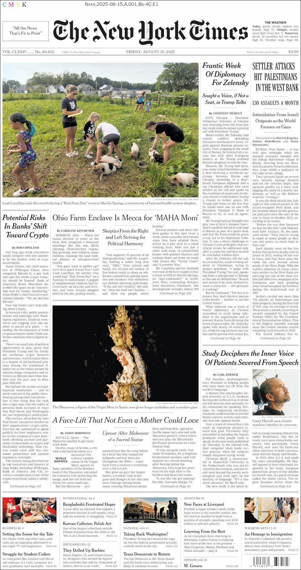 The New York Times, edición del viernes 15 de agosto de 2025 The New York Times, edición del viernes 15 de agosto de 2025