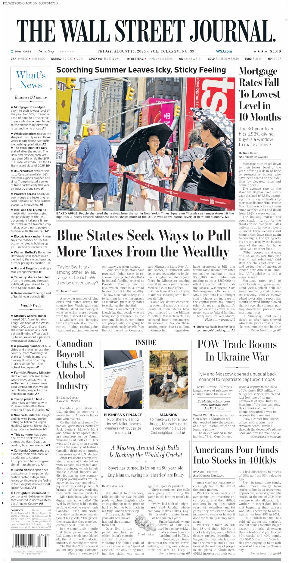 The Wall Street Journal, edición del viernes 15 de agosto de 2025 The Wall Street Journal, edición del viernes 15 de agosto de 2025