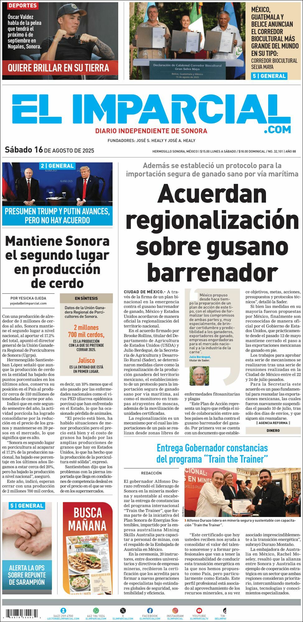 El Imparcial, edición del sábado 16 de agosto de 2025 El Imparcial, edición del sábado 16 de agosto de 2025