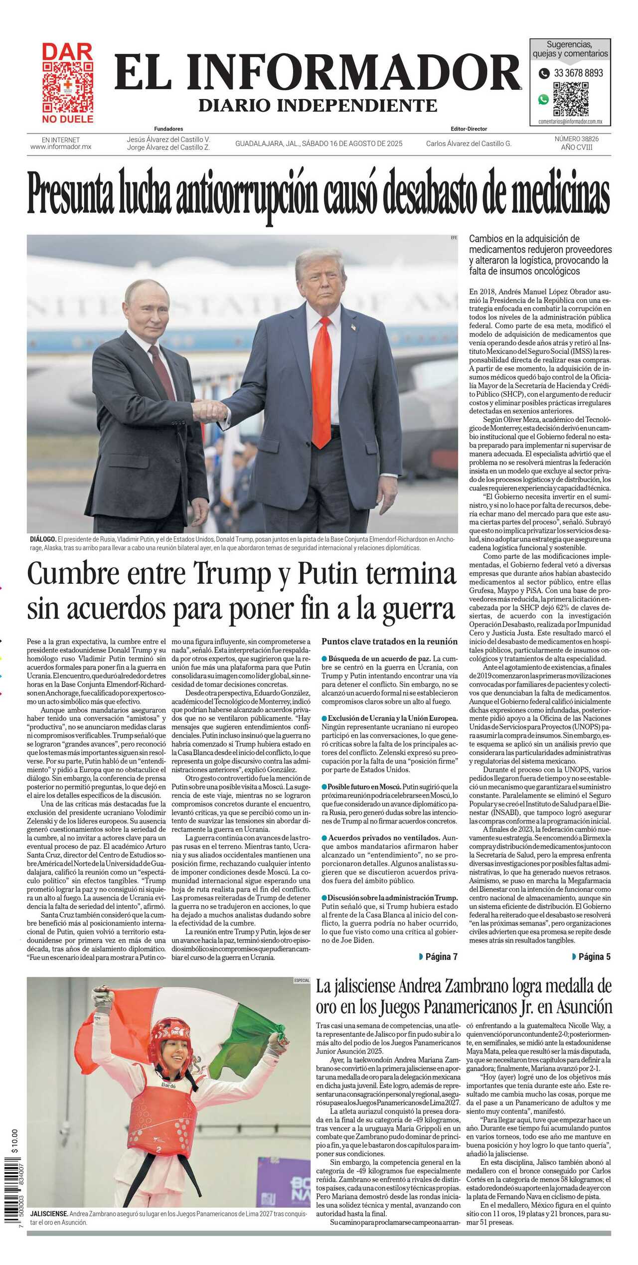 El Informador, edición del sábado 16 de agosto de 2025 El Informador, edición del sábado 16 de agosto de 2025