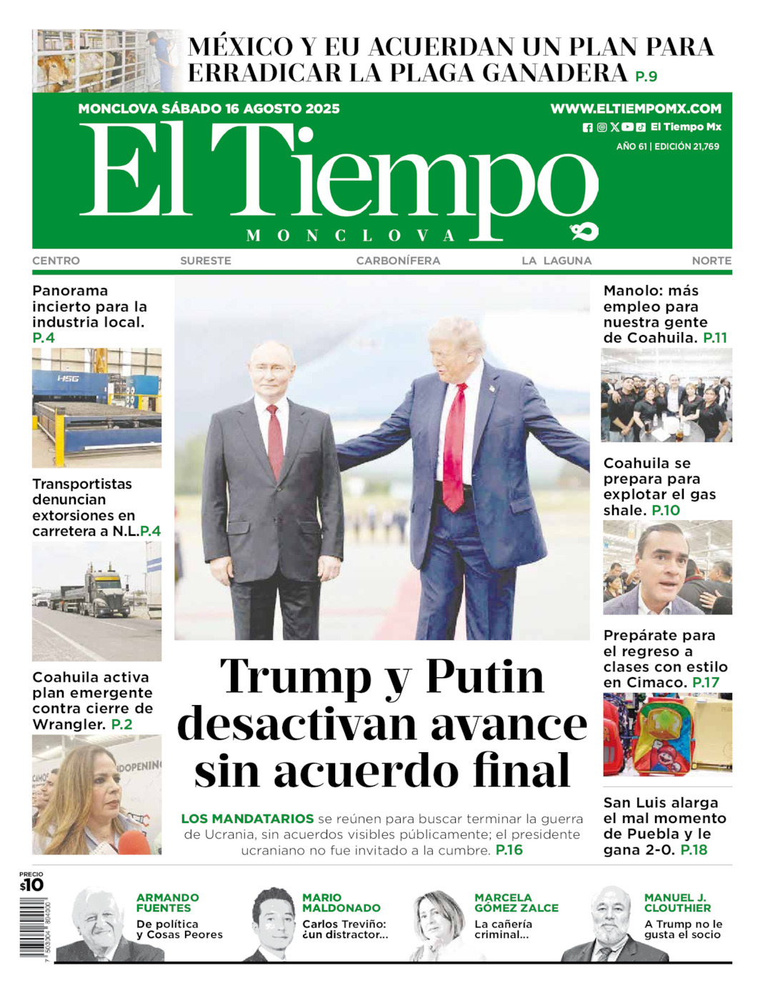 El Tiempo Monclova, edición del sábado 16 de agosto de 2025 El Tiempo Monclova, edición del sábado 16 de agosto de 2025