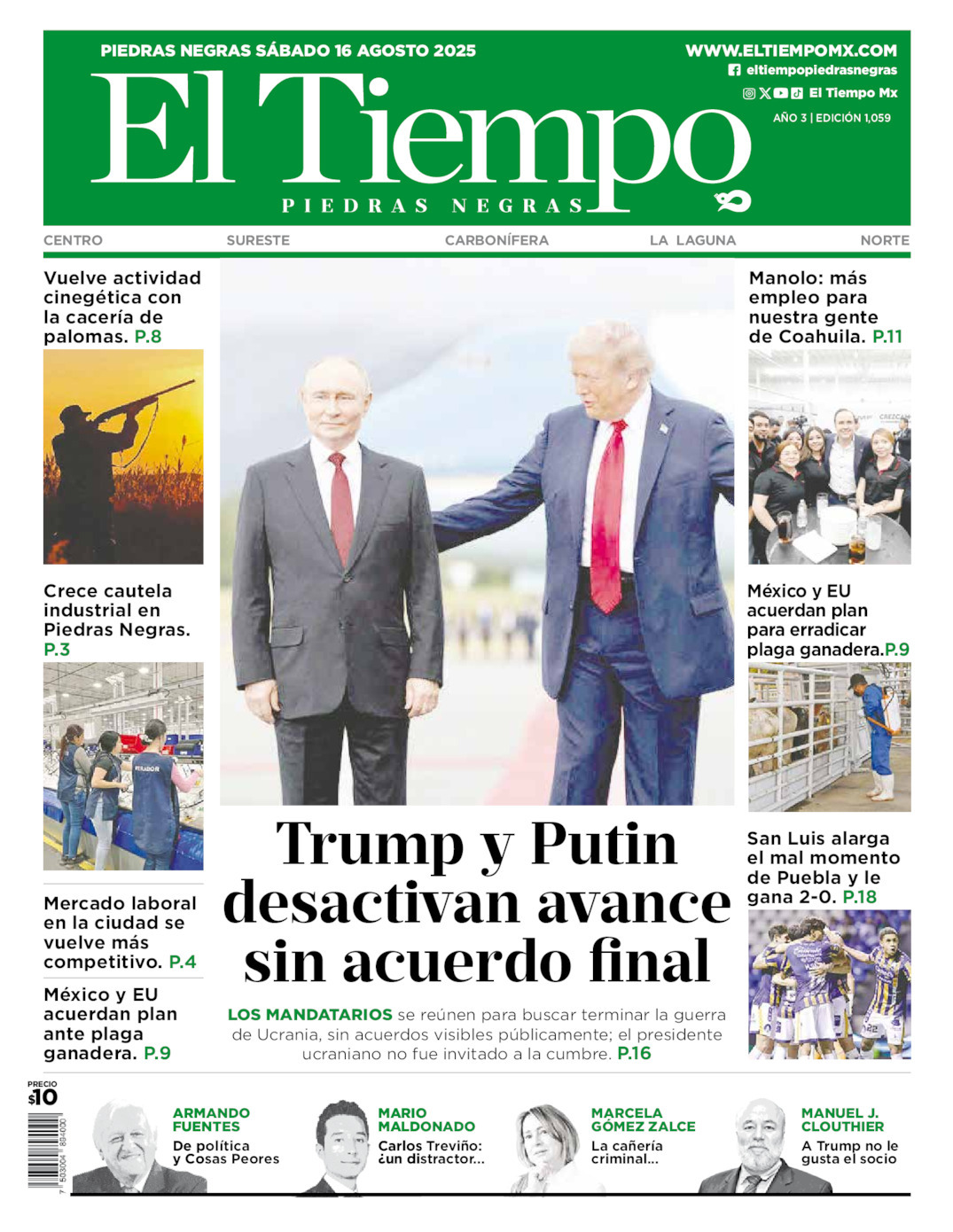 El Tiempo Piedras Negras, edición del sábado 16 de agosto de 2025 El Tiempo Piedras Negras, edición del sábado 16 de agosto de 2025