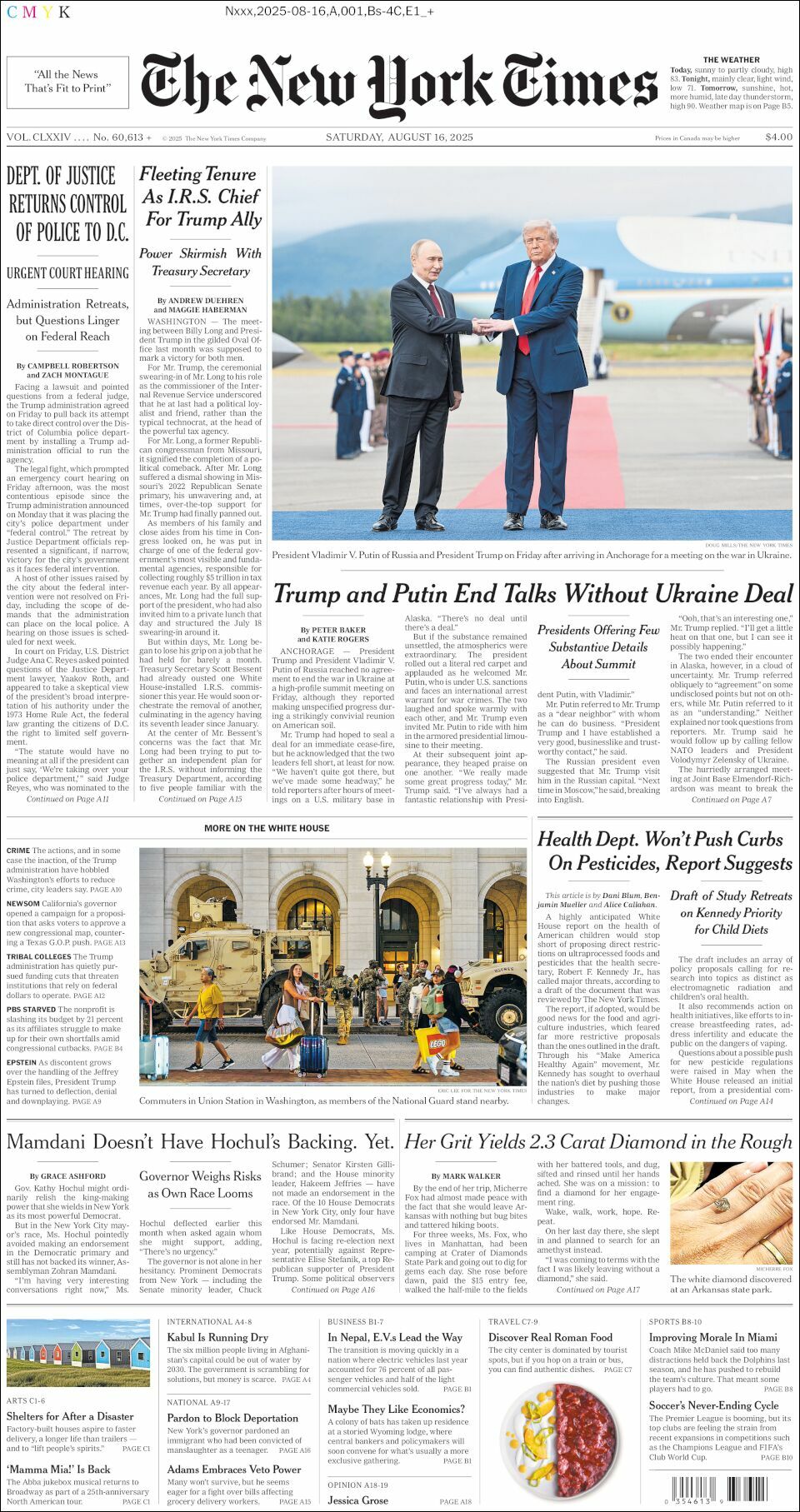 The New York Times, edición del sábado 16 de agosto de 2025 The New York Times, edición del sábado 16 de agosto de 2025