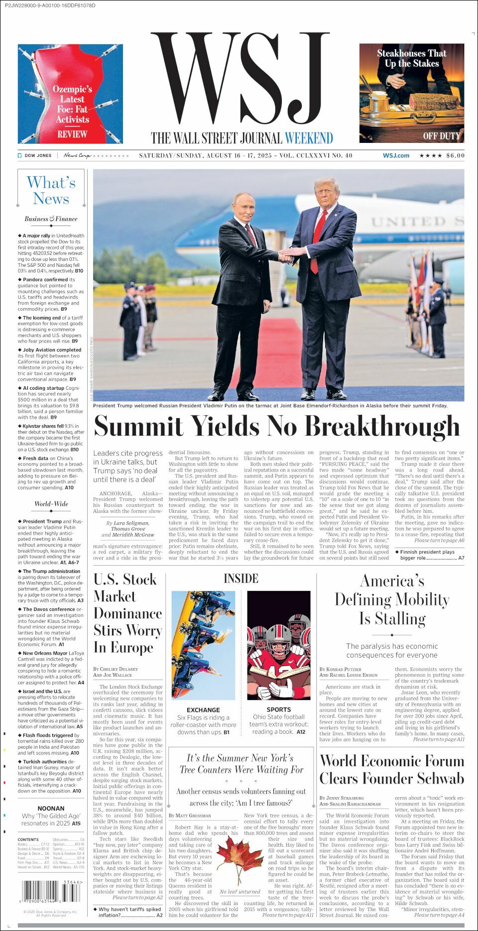The Wall Street Journal, edición del sábado 16 de agosto de 2025 The Wall Street Journal, edición del sábado 16 de agosto de 2025