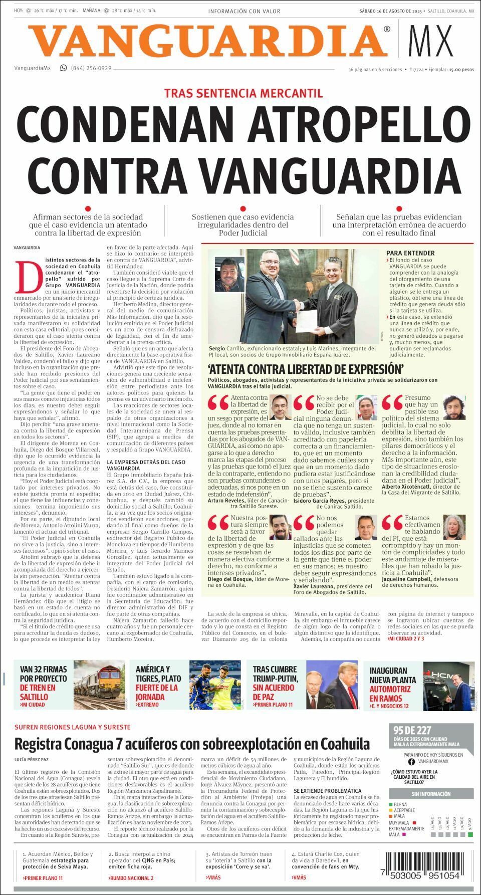 Vanguardia, edición del sábado 16 de agosto de 2025 Vanguardia, edición del sábado 16 de agosto de 2025