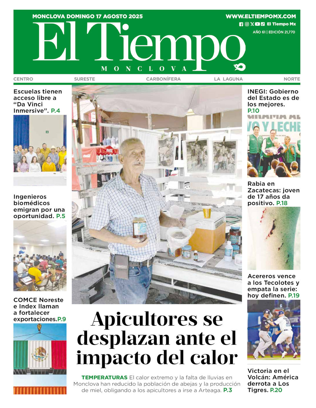 El Tiempo Monclova, edición del domingo 17 de agosto de 2025 El Tiempo Monclova, edición del domingo 17 de agosto de 2025