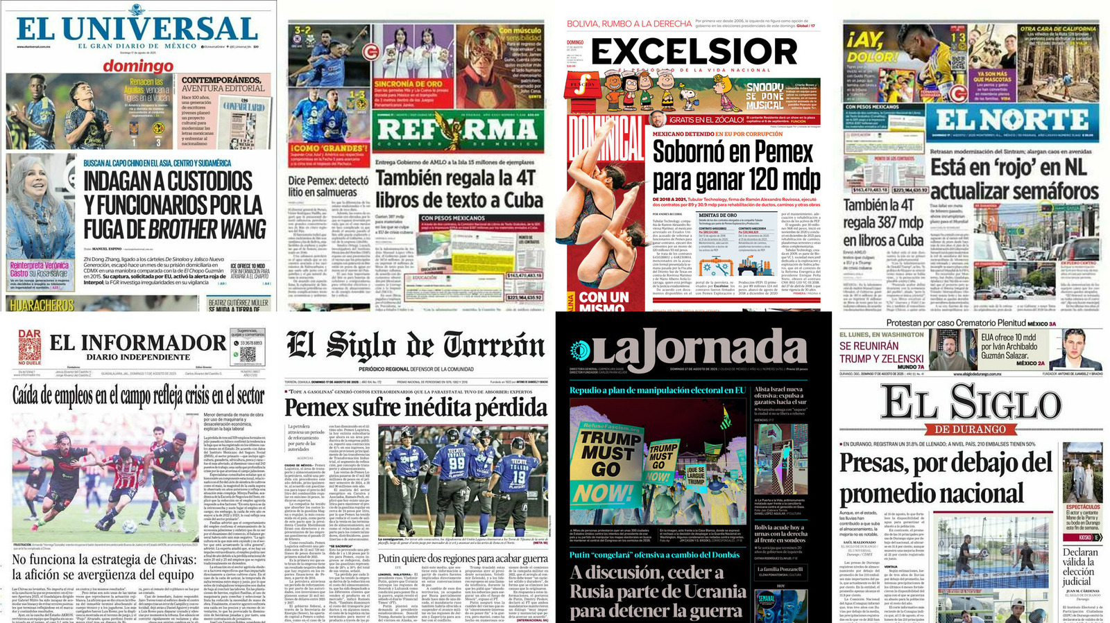 Portadas de periódicos impresos más importantes de México hoy