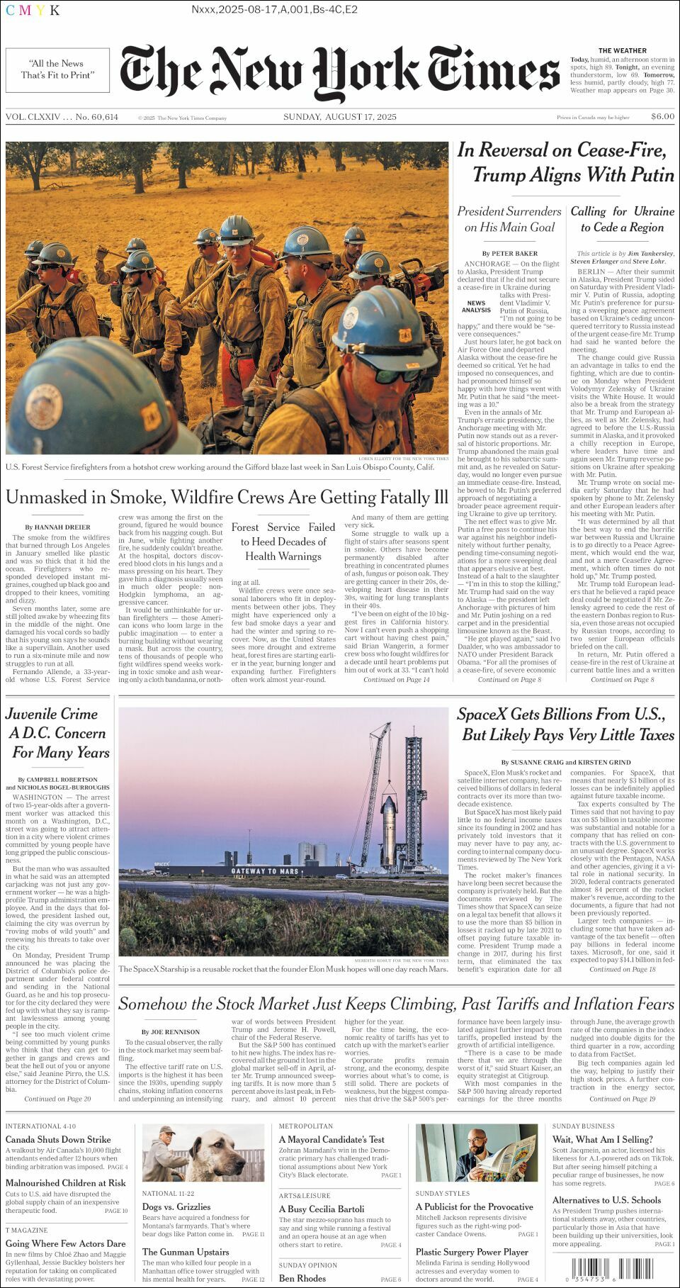 The New York Times, edición del domingo 17 de agosto de 2025 The New York Times, edición del domingo 17 de agosto de 2025