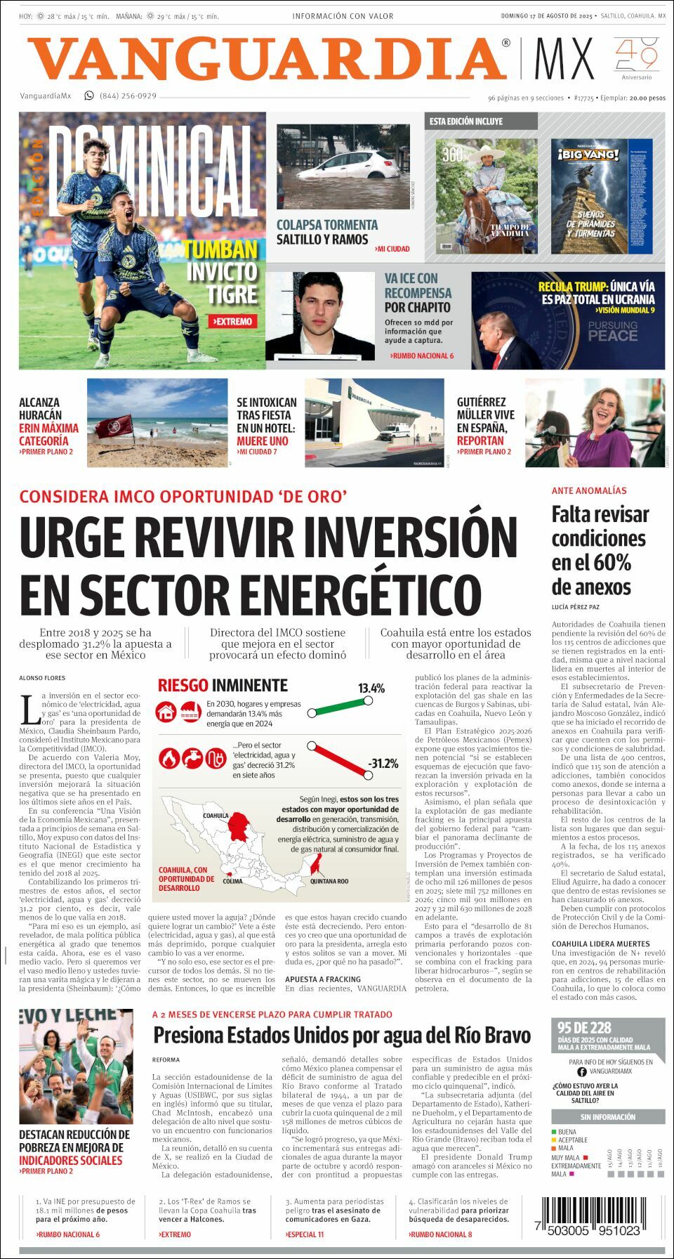 Vanguardia, edición del domingo 17 de agosto de 2025 Vanguardia, edición del domingo 17 de agosto de 2025