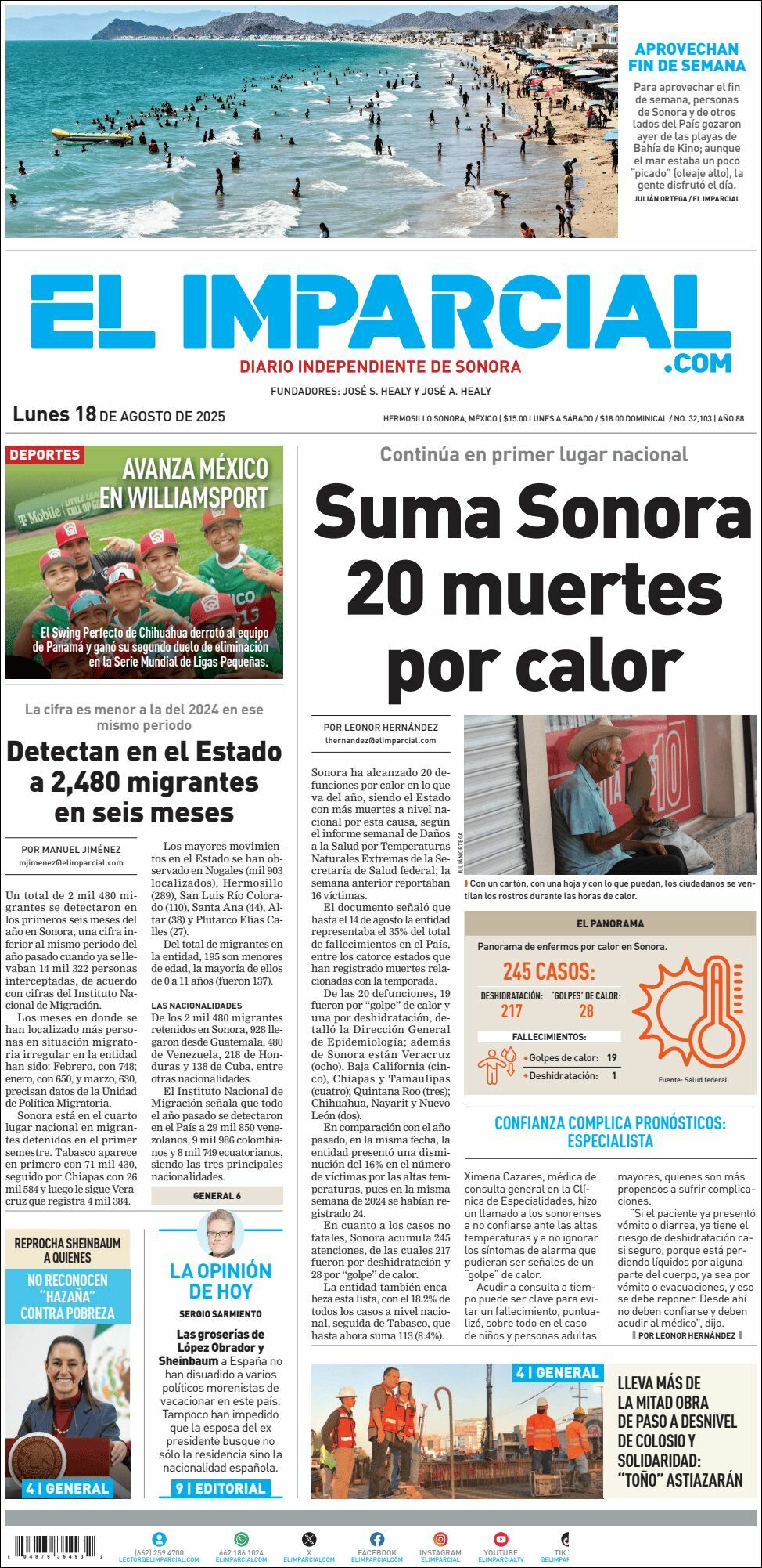 El Imparcial, edición del lunes 18 de agosto de 2025 El Imparcial, edición del lunes 18 de agosto de 2025