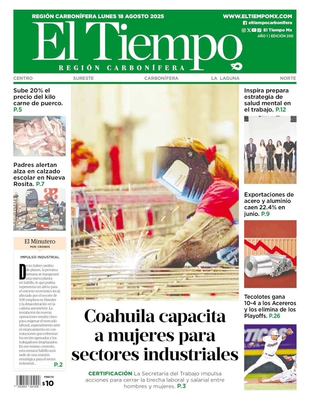 El Tiempo Región Carbonífera, edición del lunes 18 de agosto de 2025 El Tiempo Región Carbonífera, edición del lunes 18 de agosto de 2025