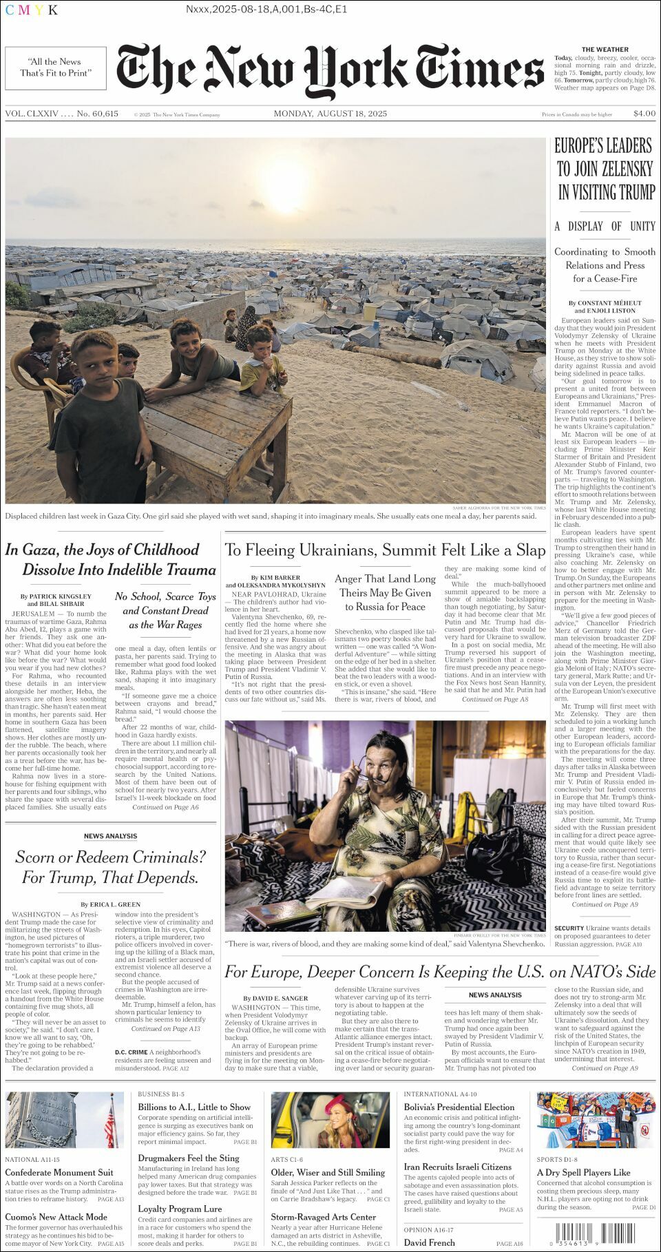 The New York Times, edición del lunes 18 de agosto de 2025 The New York Times, edición del lunes 18 de agosto de 2025