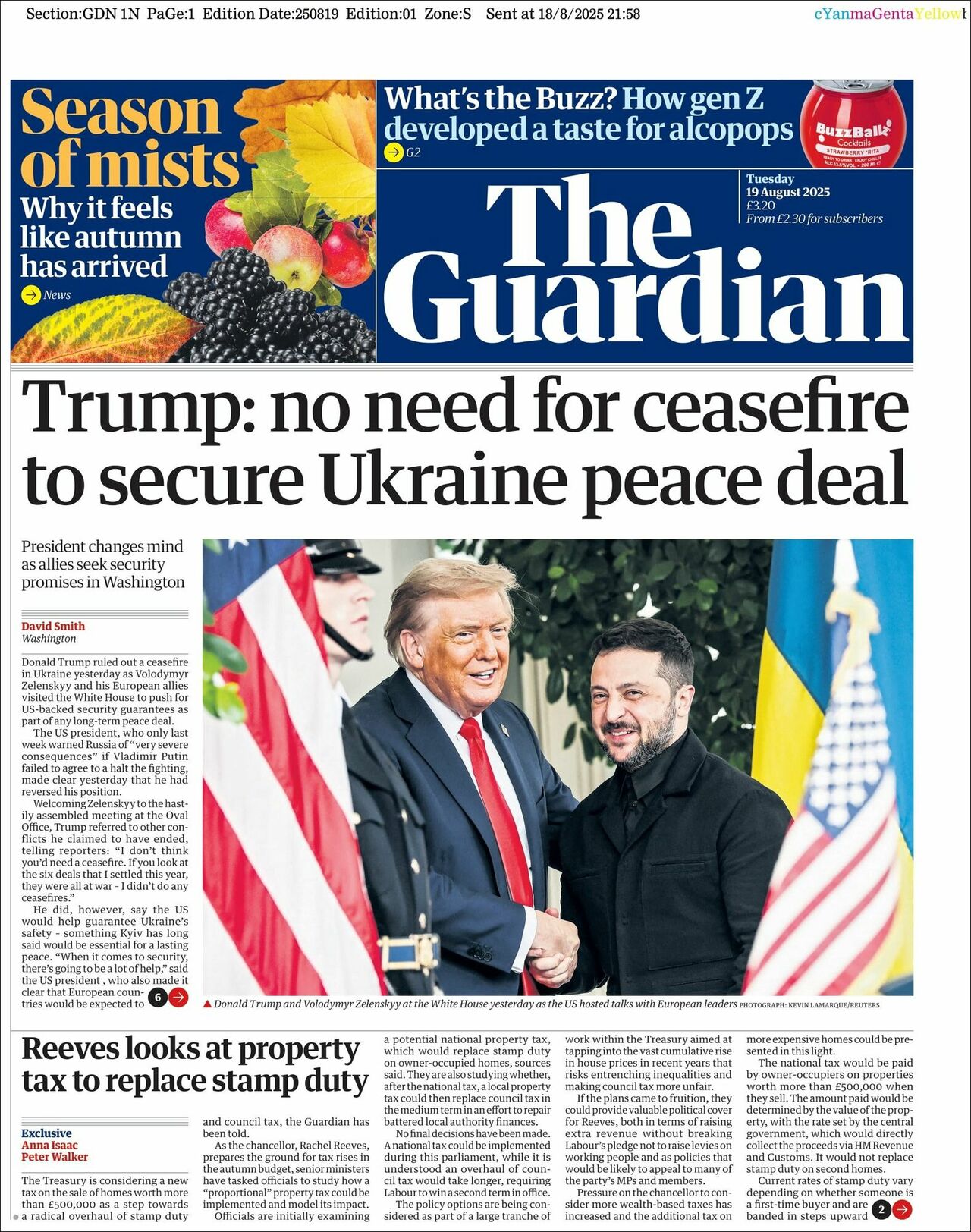 The Guardian, edición del martes 19 de agosto de 2025 The Guardian, edición del martes 19 de agosto de 2025