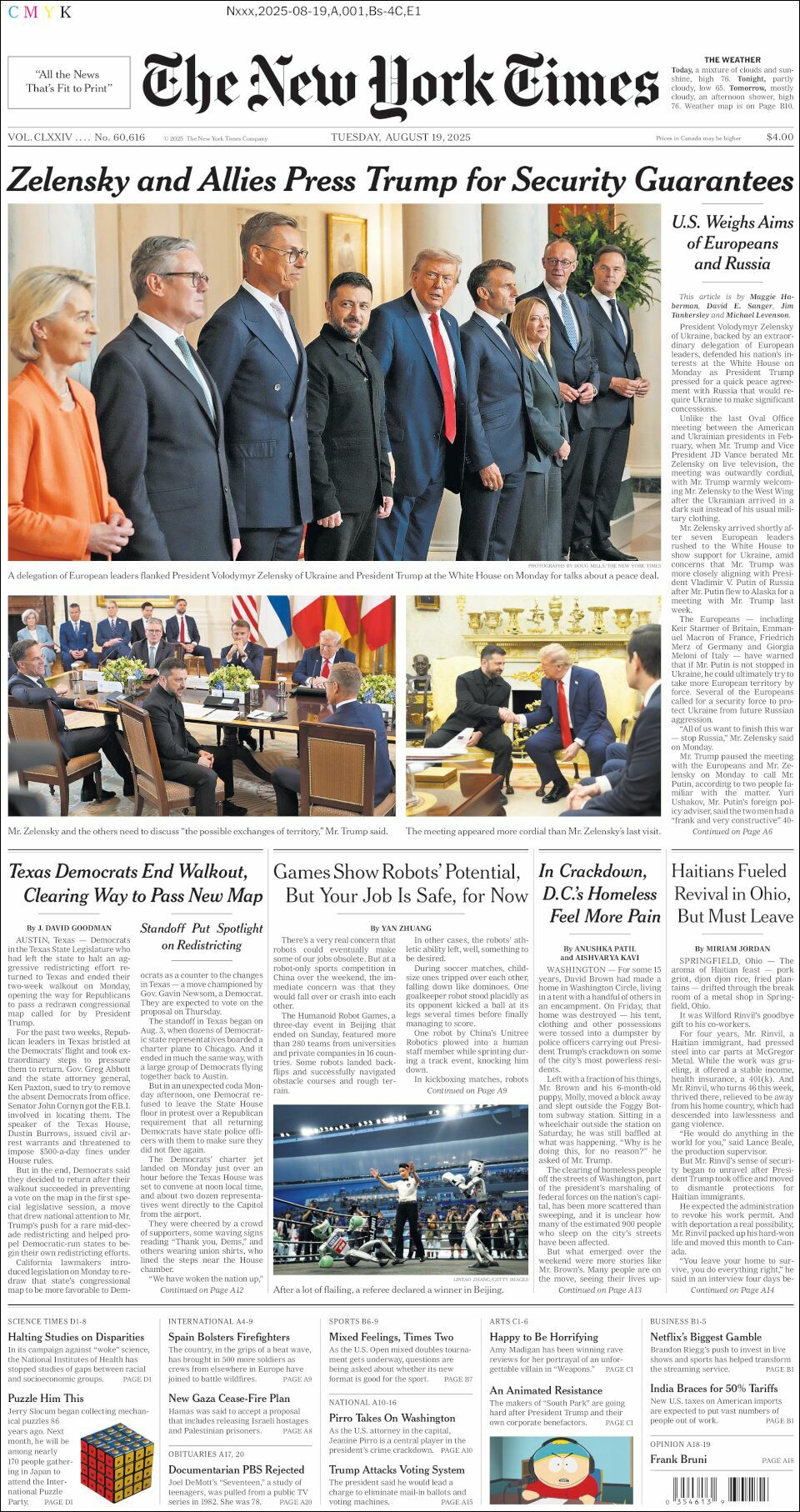 The New York Times, edición del martes 19 de agosto de 2025 The New York Times, edición del martes 19 de agosto de 2025