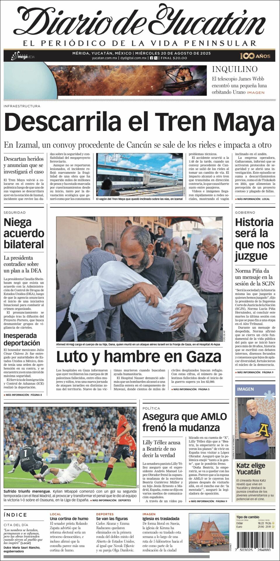El Diario de Yucatán, edición del miércoles 20 de agosto de 2025 El Diario de Yucatán, edición del miércoles 20 de agosto de 2025