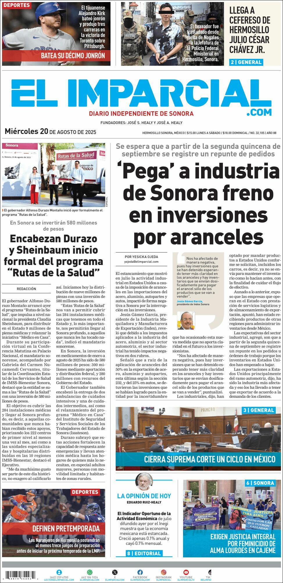 El Imparcial, edición del miércoles 20 de agosto de 2025 El Imparcial, edición del miércoles 20 de agosto de 2025