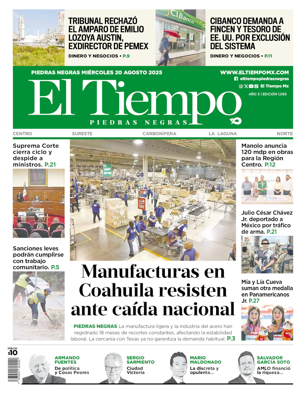 El Tiempo Piedras Negras, edición del miércoles 20 de agosto de 2025 El Tiempo Piedras Negras, edición del miércoles 20 de agosto de 2025
