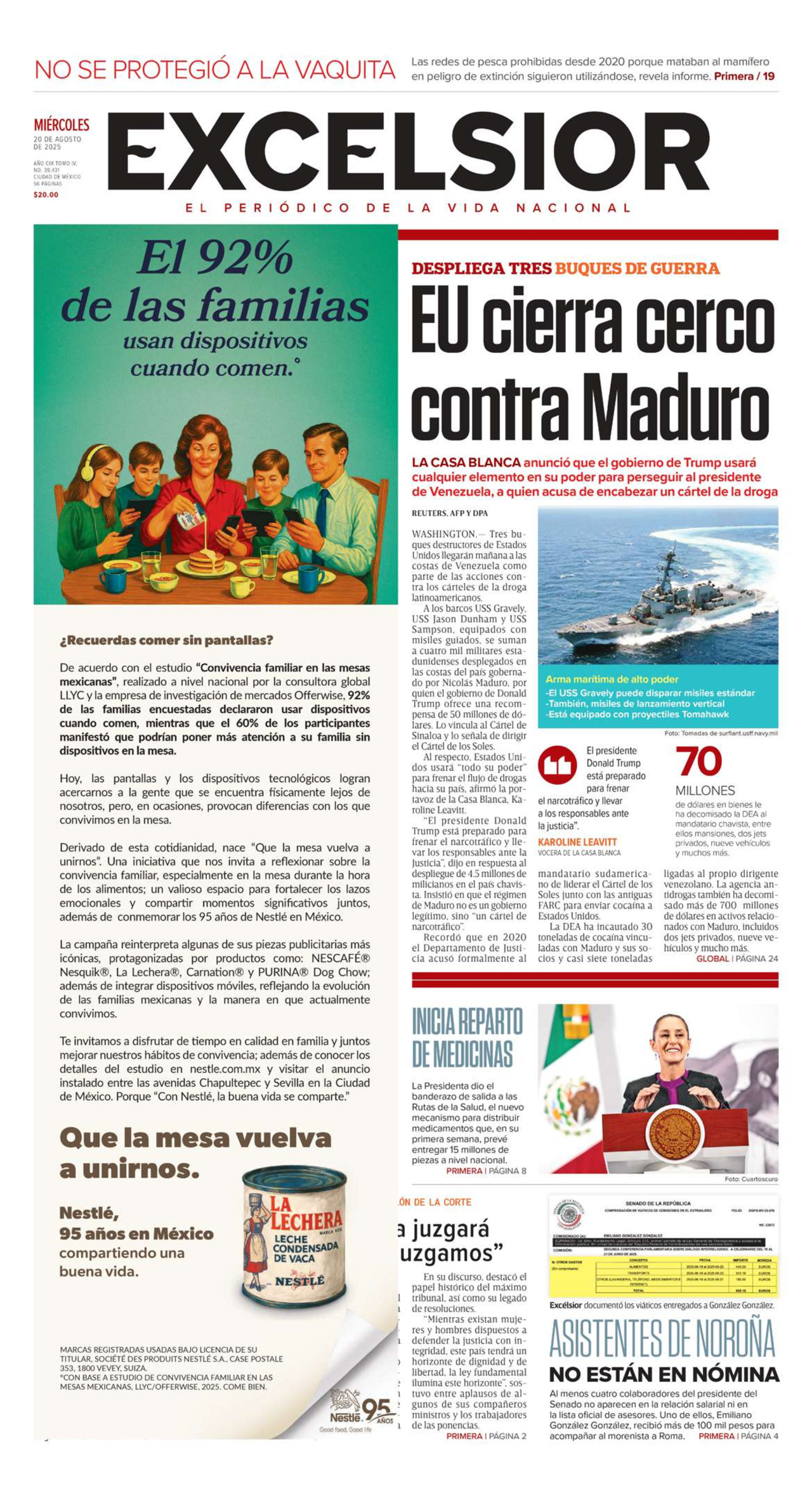 Excelsior, edición del miércoles 20 de agosto de 2025 Excelsior, edición del miércoles 20 de agosto de 2025