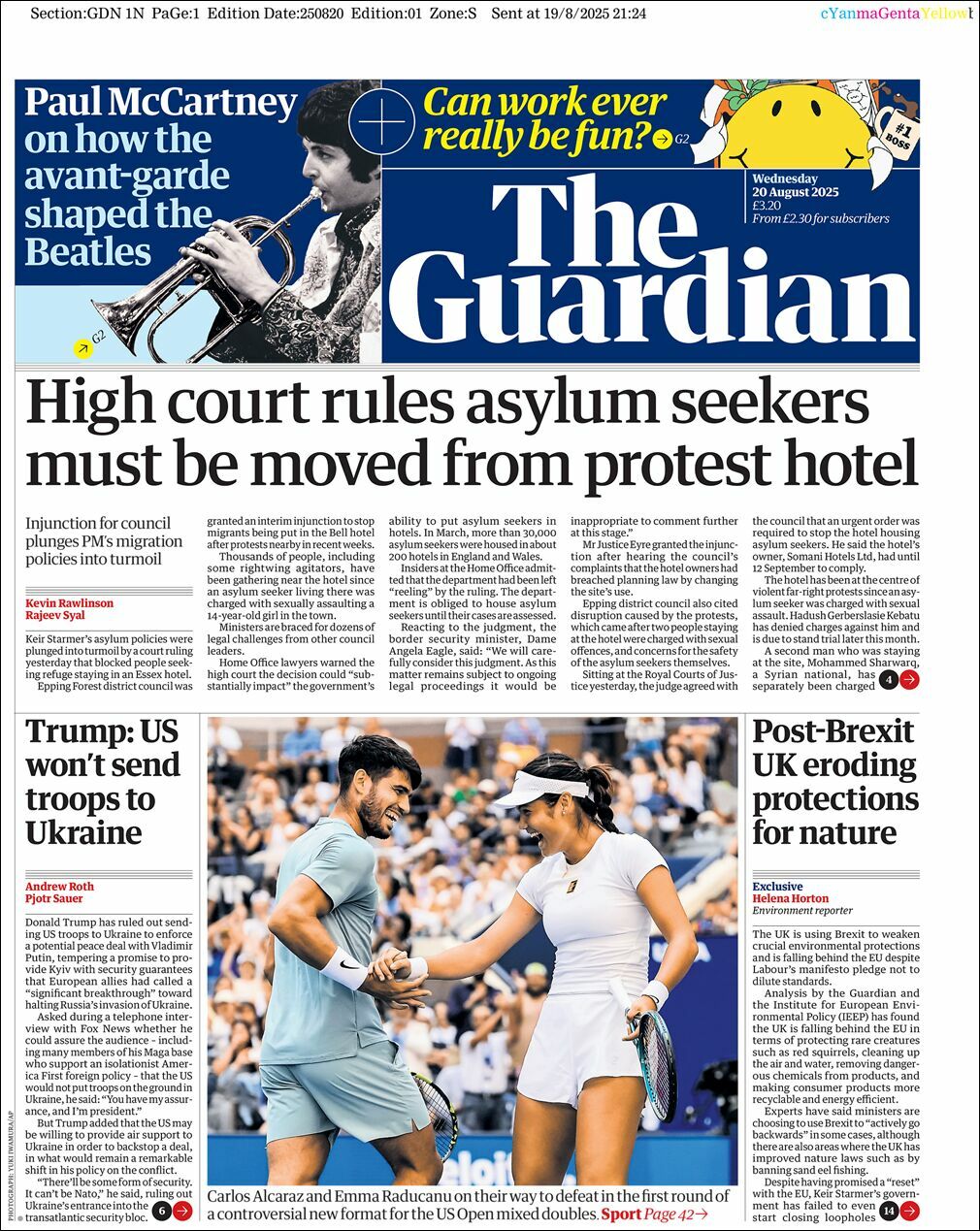 The Guardian, edición del miércoles 20 de agosto de 2025 The Guardian, edición del miércoles 20 de agosto de 2025