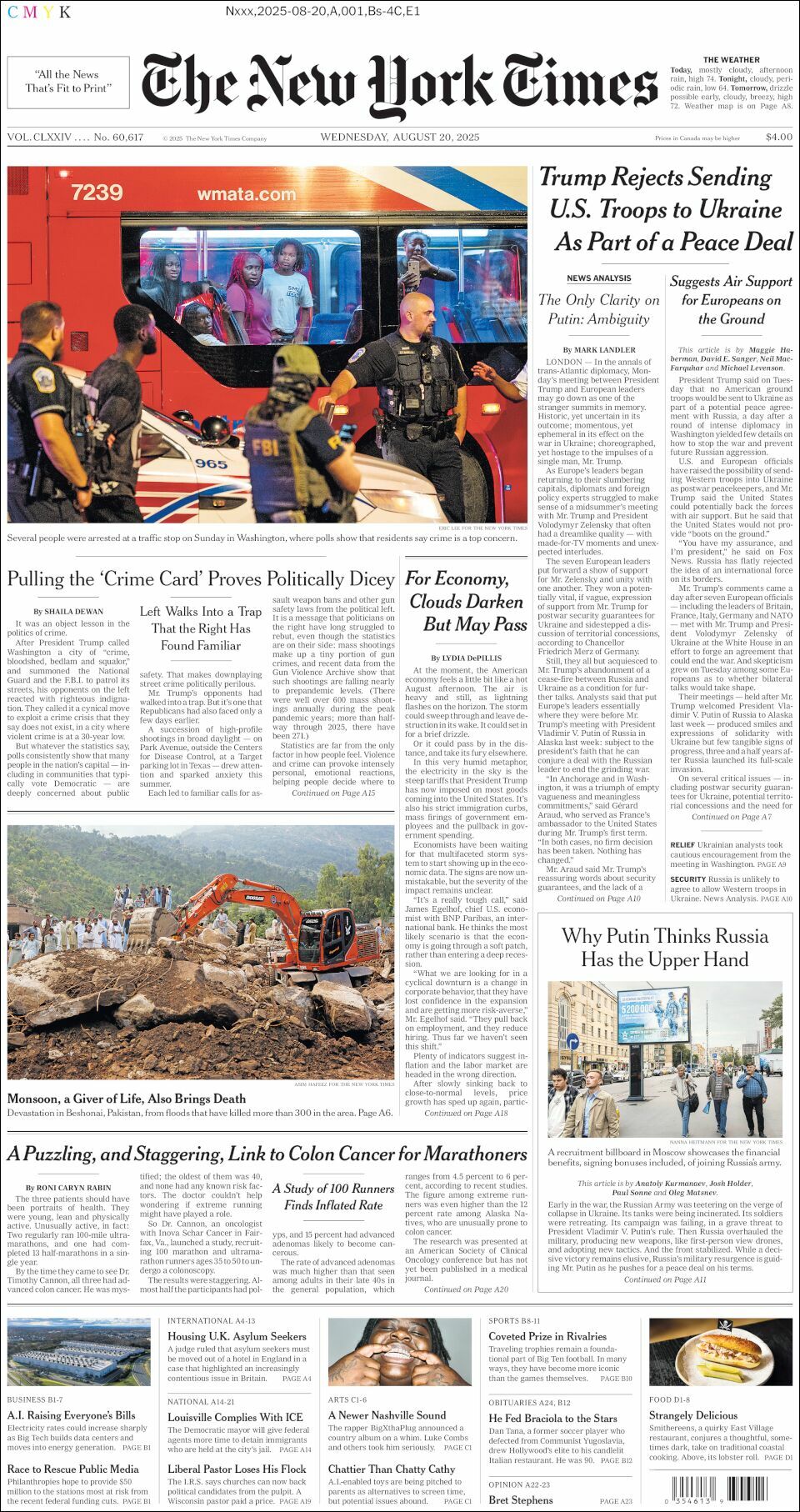 The New York Times, edición del miércoles 20 de agosto de 2025 The New York Times, edición del miércoles 20 de agosto de 2025