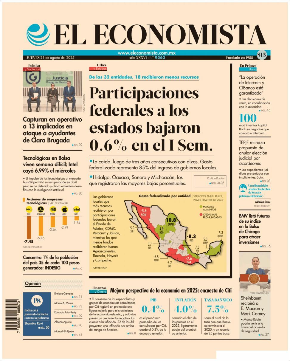 El Economista, edición del jueves 21 de agosto de 2025 El Economista, edición del jueves 21 de agosto de 2025