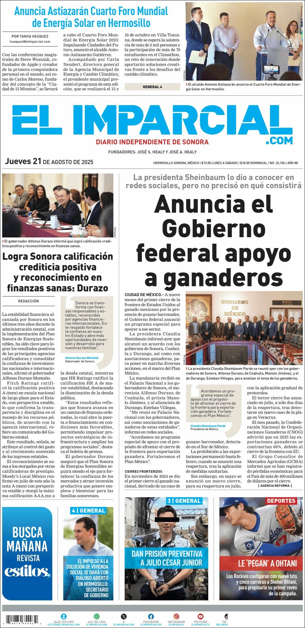 El Imparcial, edición del jueves 21 de agosto de 2025 El Imparcial, edición del jueves 21 de agosto de 2025