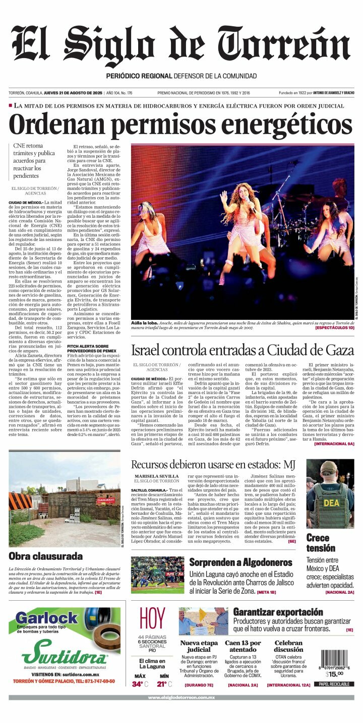 El Siglo de Torreón, edición del jueves 21 de agosto de 2025 El Siglo de Torreón, edición del jueves 21 de agosto de 2025
