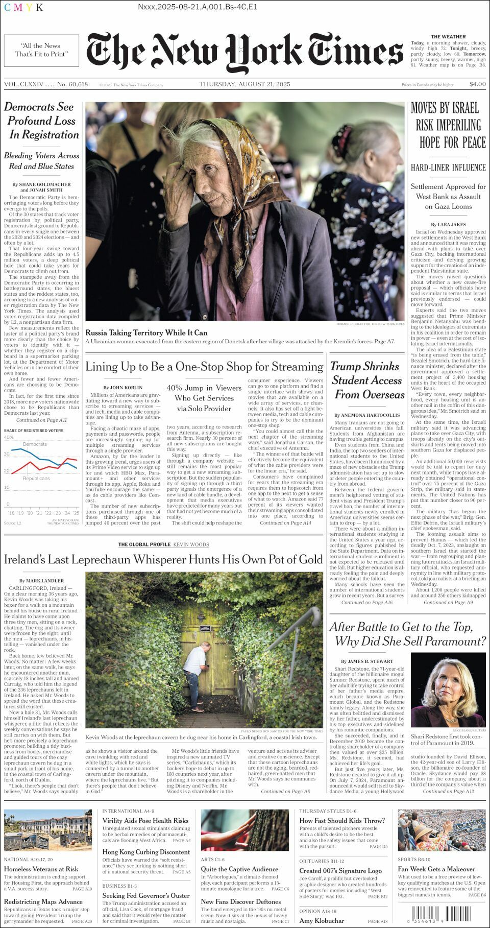The New York Times, edición del jueves 21 de agosto de 2025 The New York Times, edición del jueves 21 de agosto de 2025