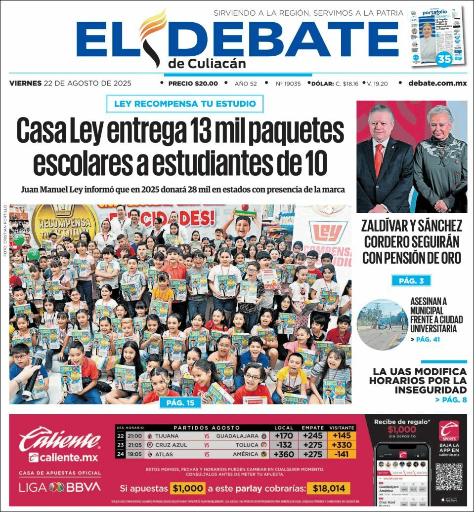 El Debate Culiacán, edición del viernes 22 de agosto de 2025 El Debate Culiacán, edición del viernes 22 de agosto de 2025
