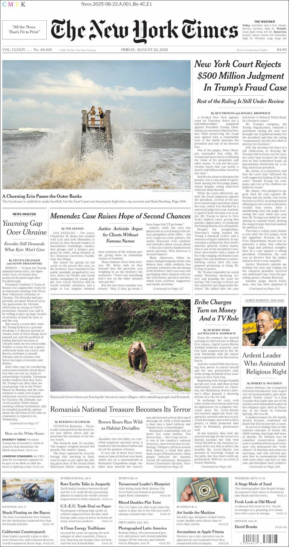 The New York Times, edición del viernes 22 de agosto de 2025 The New York Times, edición del viernes 22 de agosto de 2025