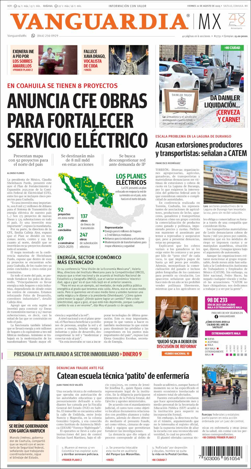 Vanguardia, edición del viernes 22 de agosto de 2025 Vanguardia, edición del viernes 22 de agosto de 2025