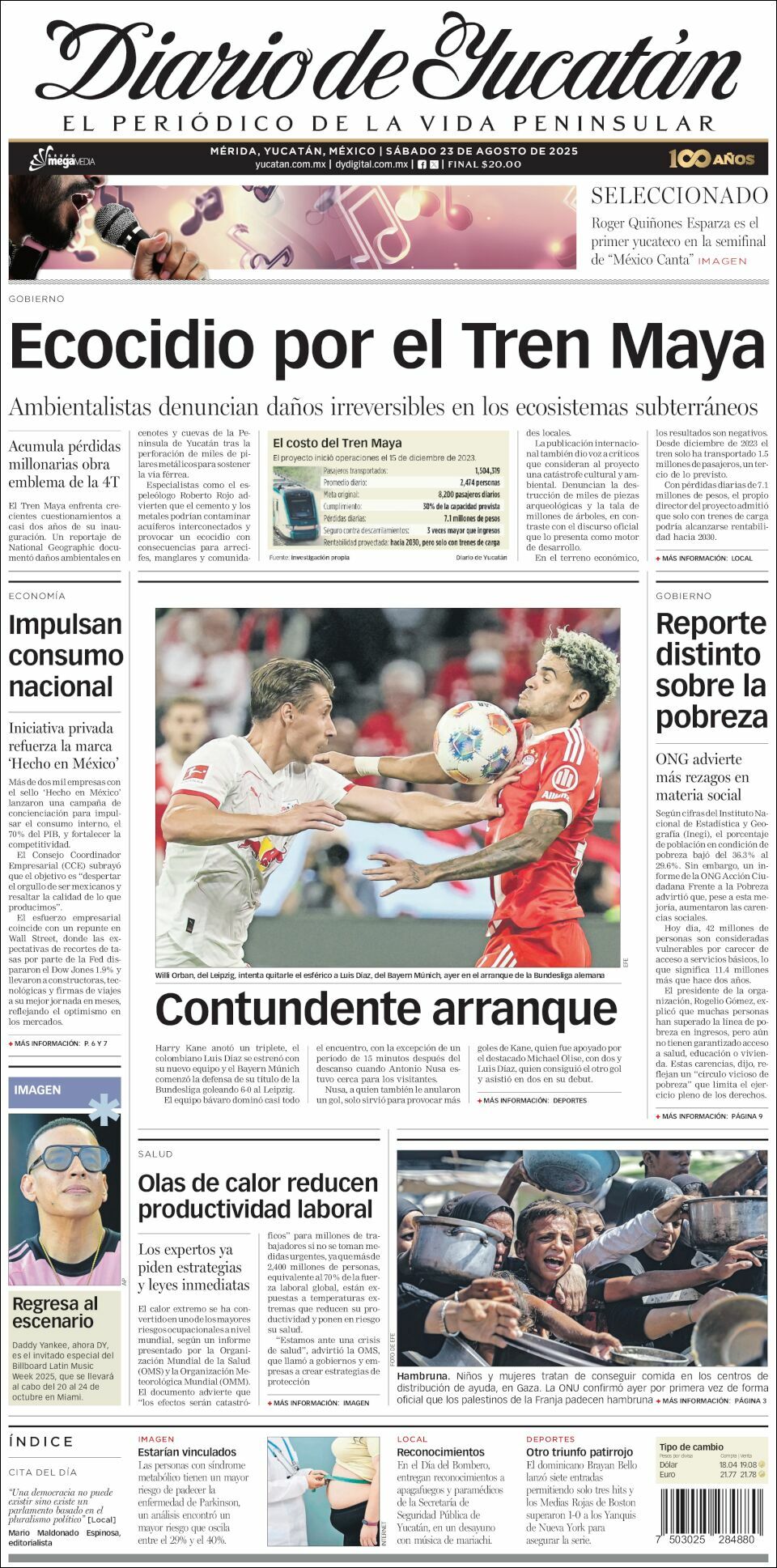 El Diario de Yucatán, edición del sábado 23 de agosto de 2025 El Diario de Yucatán, edición del sábado 23 de agosto de 2025