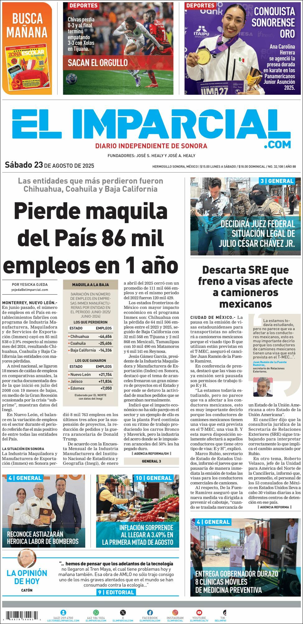 El Imparcial, edición del sábado 23 de agosto de 2025 El Imparcial, edición del sábado 23 de agosto de 2025