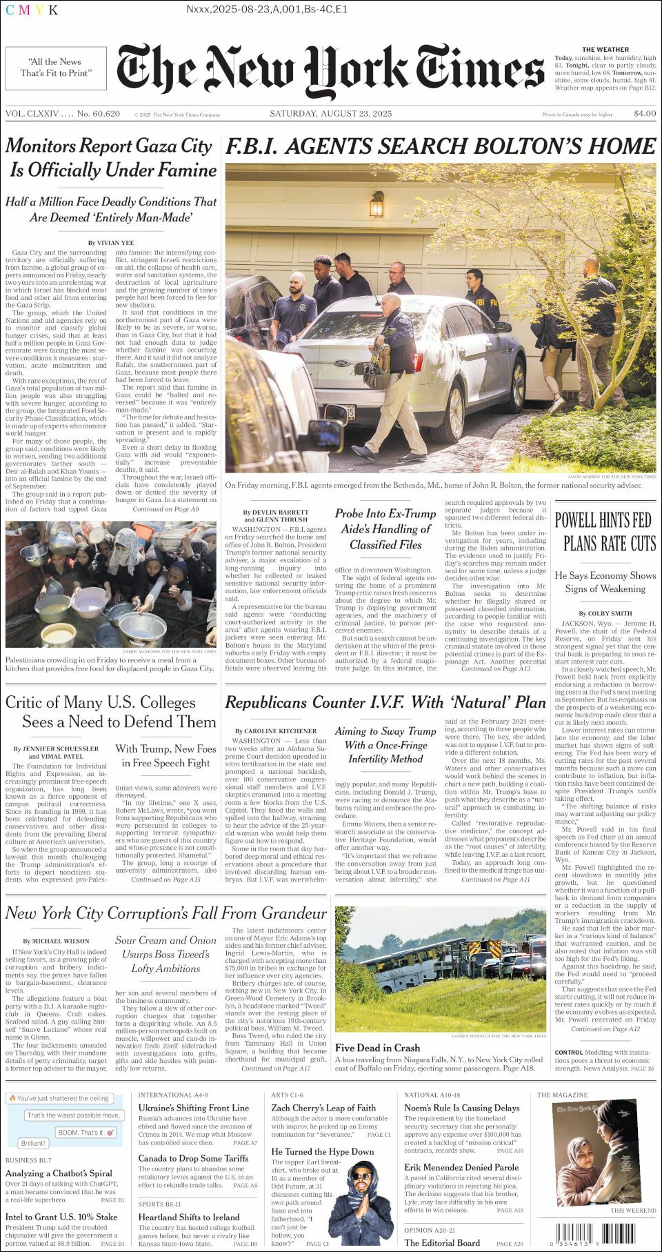 The New York Times, edición del sábado 23 de agosto de 2025 The New York Times, edición del sábado 23 de agosto de 2025
