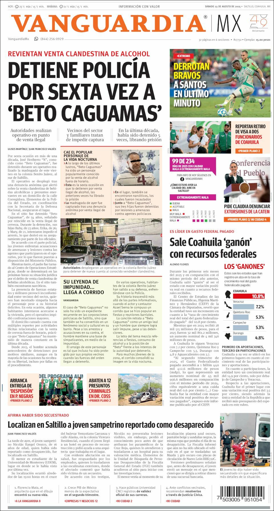 Vanguardia, edición del sábado 23 de agosto de 2025 Vanguardia, edición del sábado 23 de agosto de 2025
