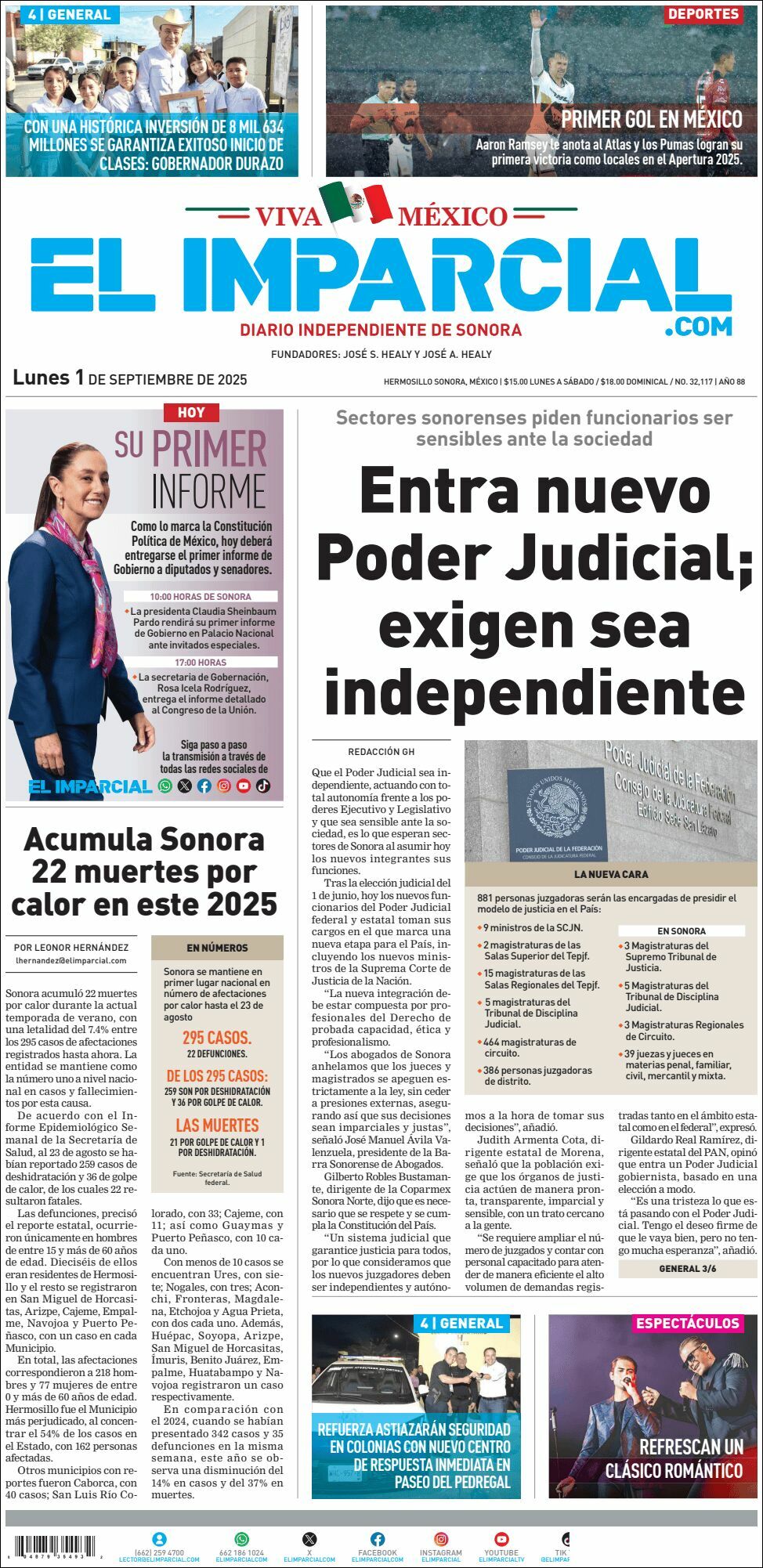 El Imparcial, edición del lunes 01 de septiembre de 2025