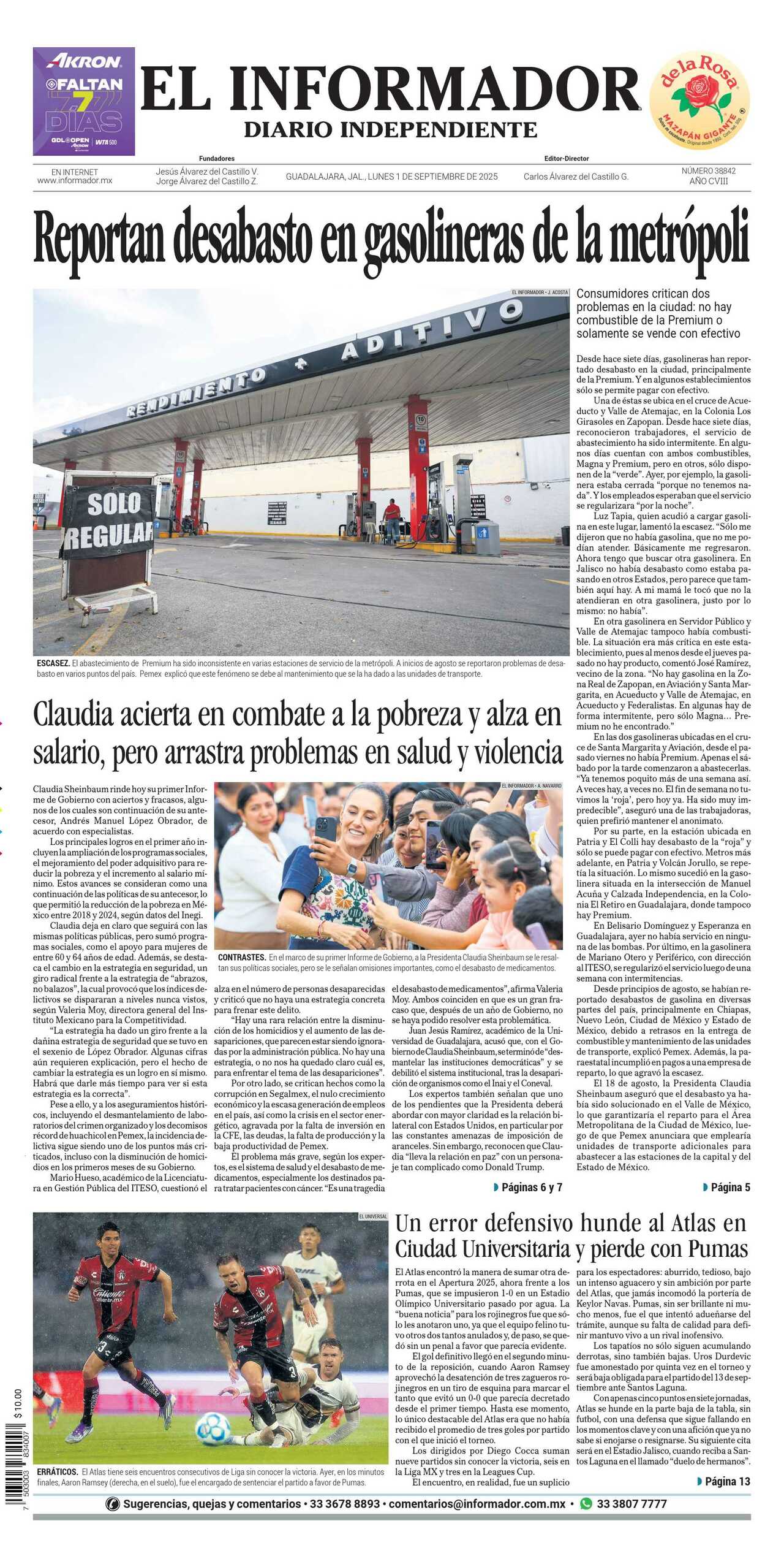 El Informador, edición del lunes 01 de septiembre de 2025