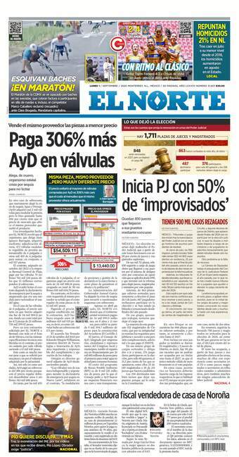 El Norte, edición del lunes 01 de septiembre de 2025