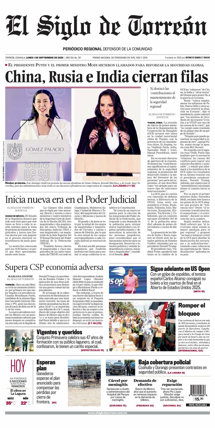 El Siglo de Torreón, edición del lunes 01 de septiembre de 2025