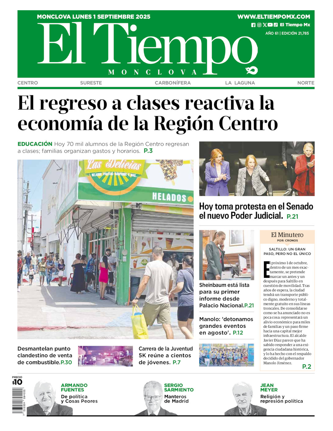 El Tiempo Monclova, edición del lunes 01 de septiembre de 2025