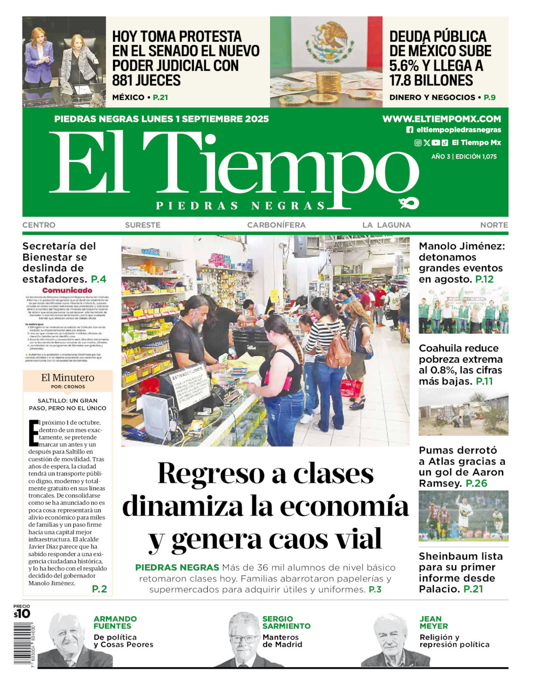 El Tiempo Piedras Negras, edición del lunes 01 de septiembre de 2025