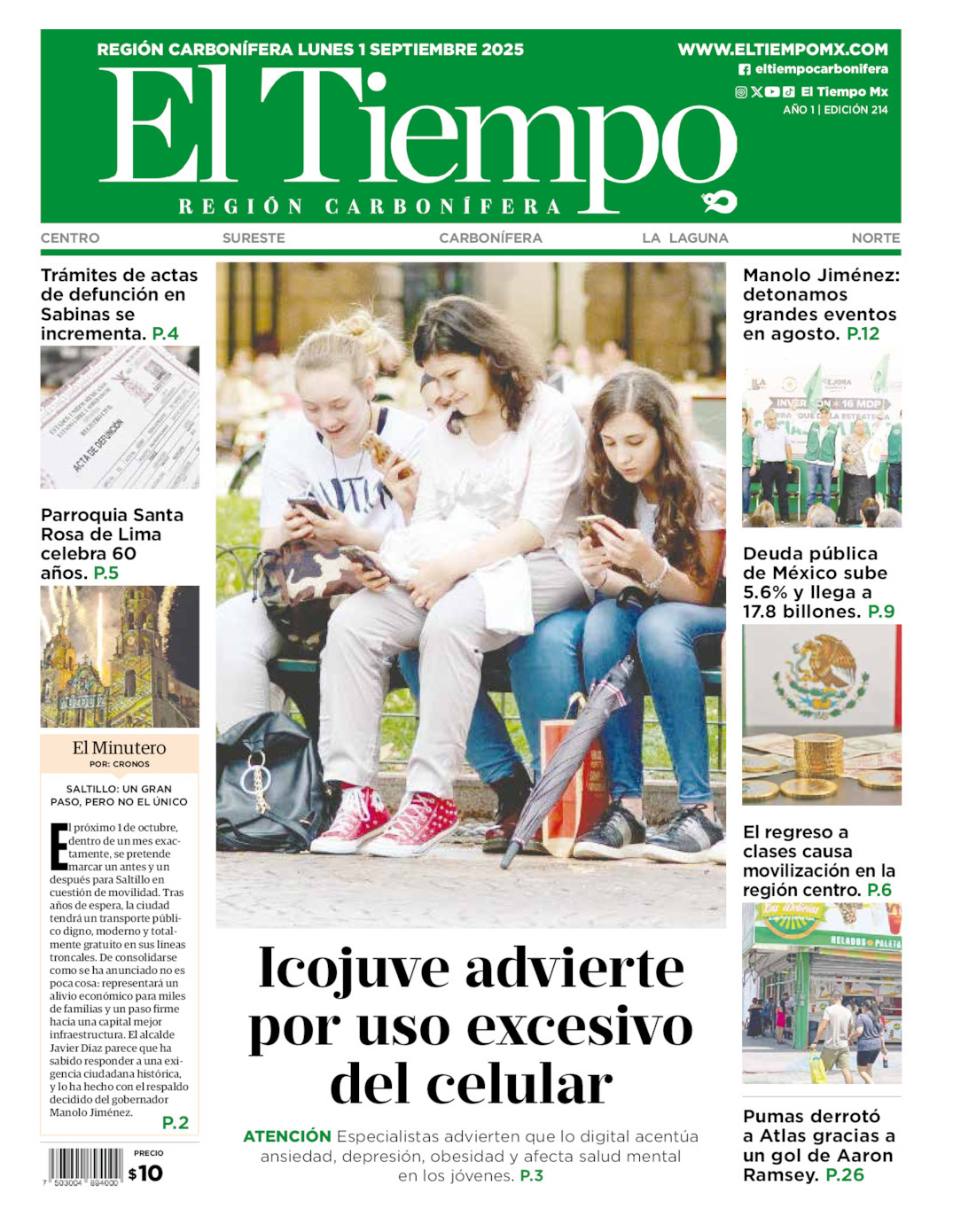 El Tiempo Región Carbonífera, edición del lunes 01 de septiembre de 2025
