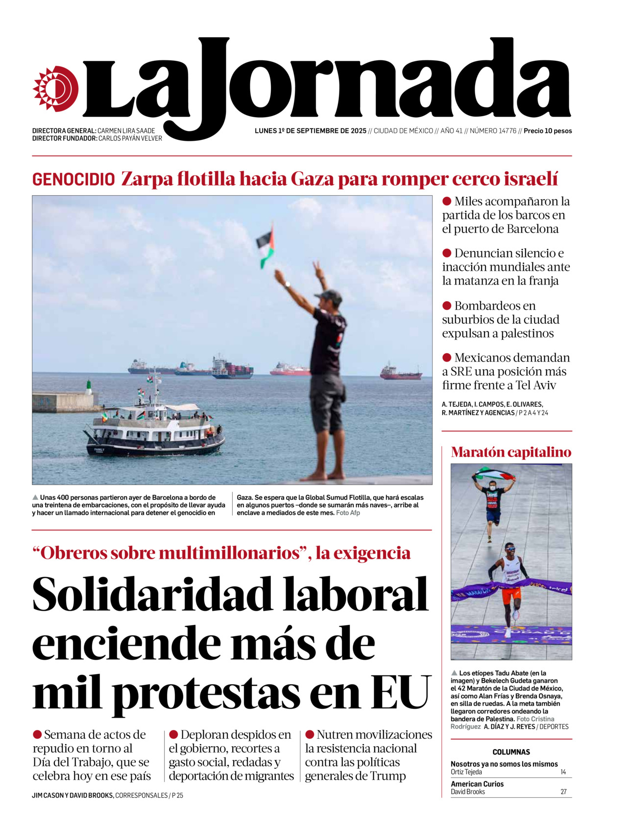 La Jornada, edición del lunes 01 de septiembre de 2025