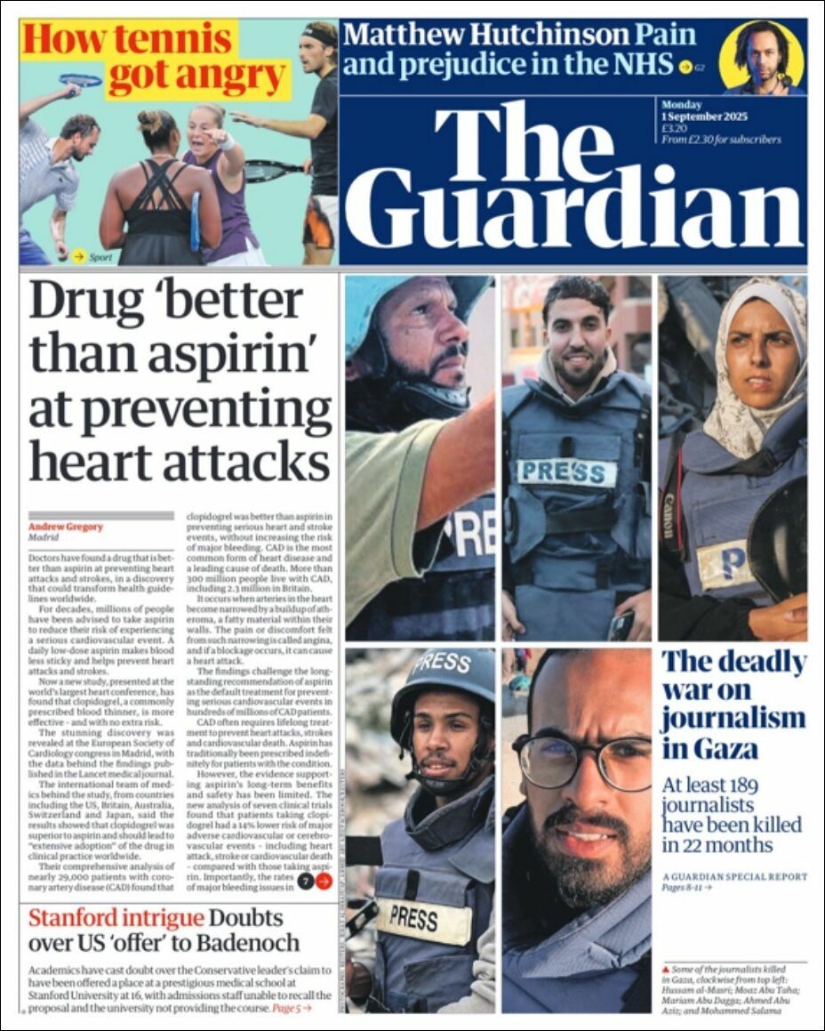 The Guardian, edición del lunes 01 de septiembre de 2025
