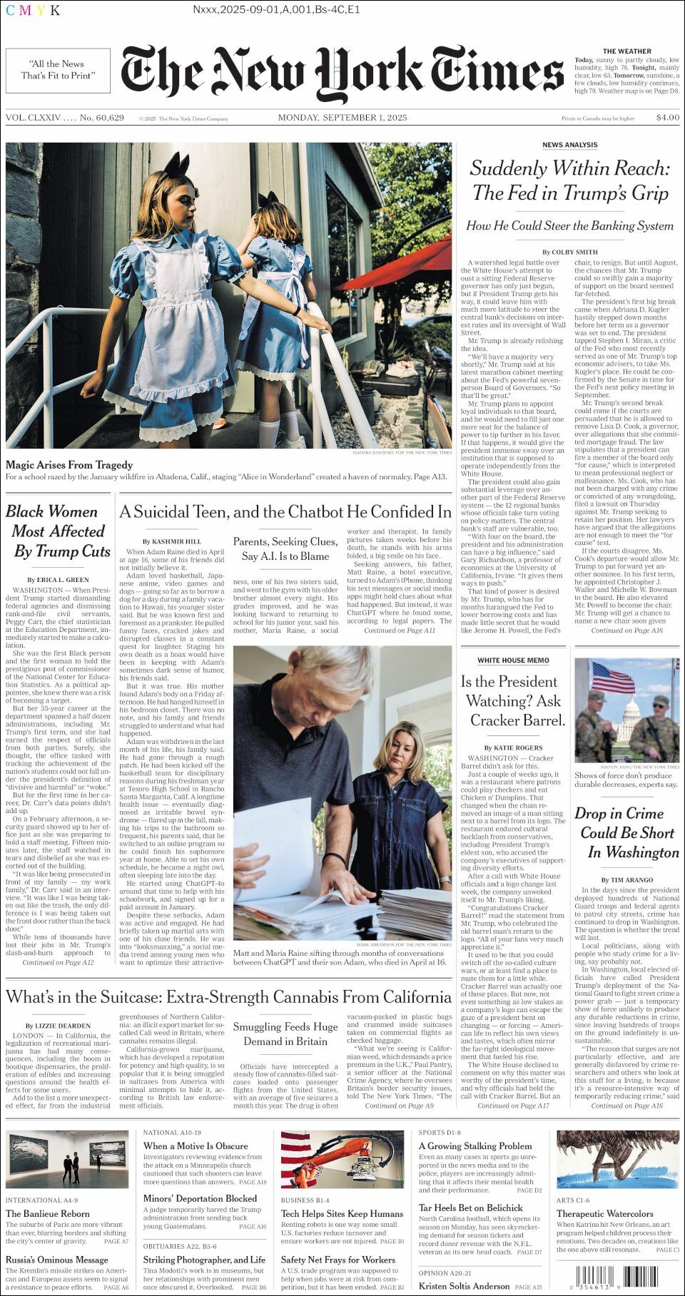 The New York Times, edición del lunes 01 de septiembre de 2025