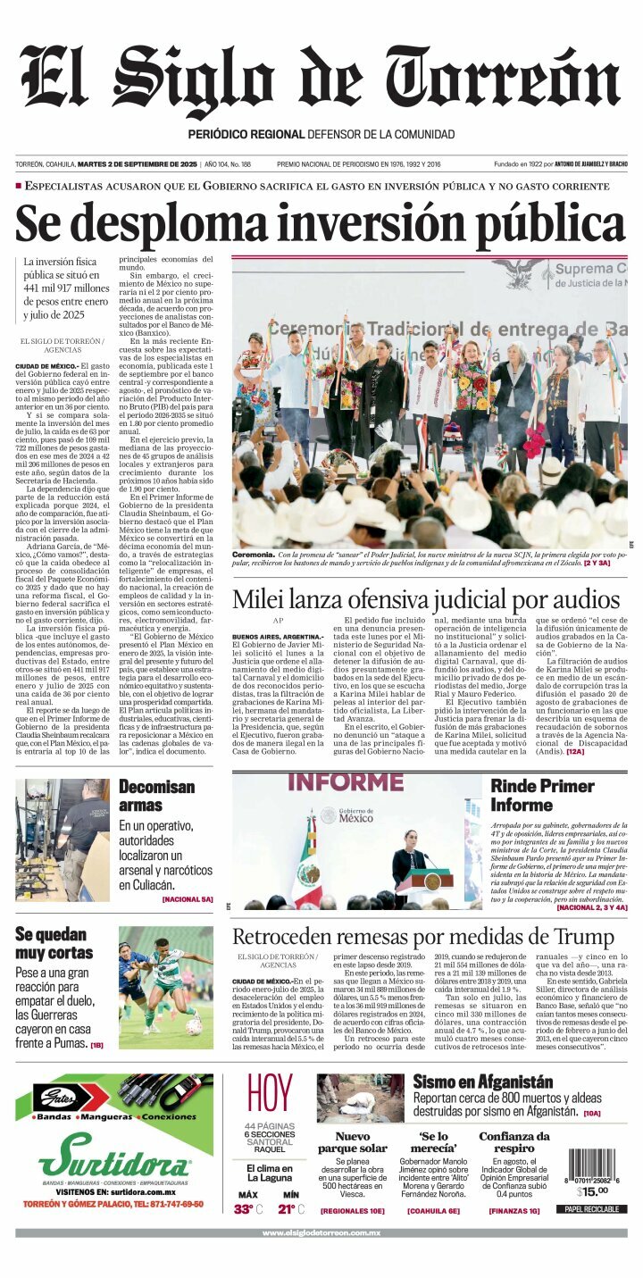 El Siglo de Torreón, edición del martes 02 de septiembre de 2025