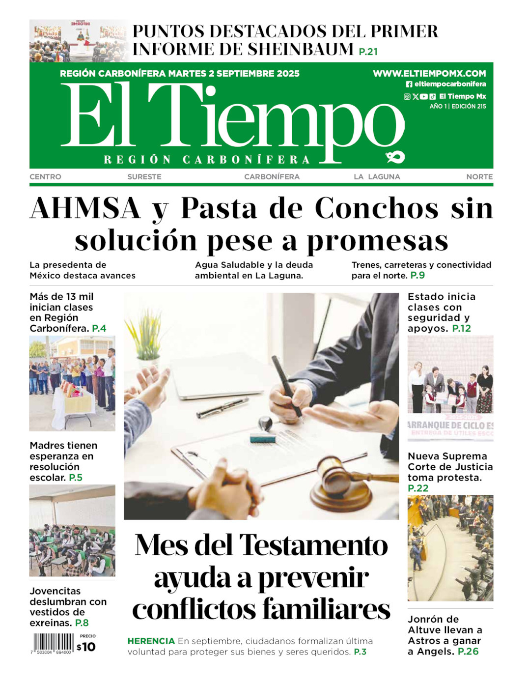 El Tiempo Región Carbonífera, edición del martes 02 de septiembre de 2025