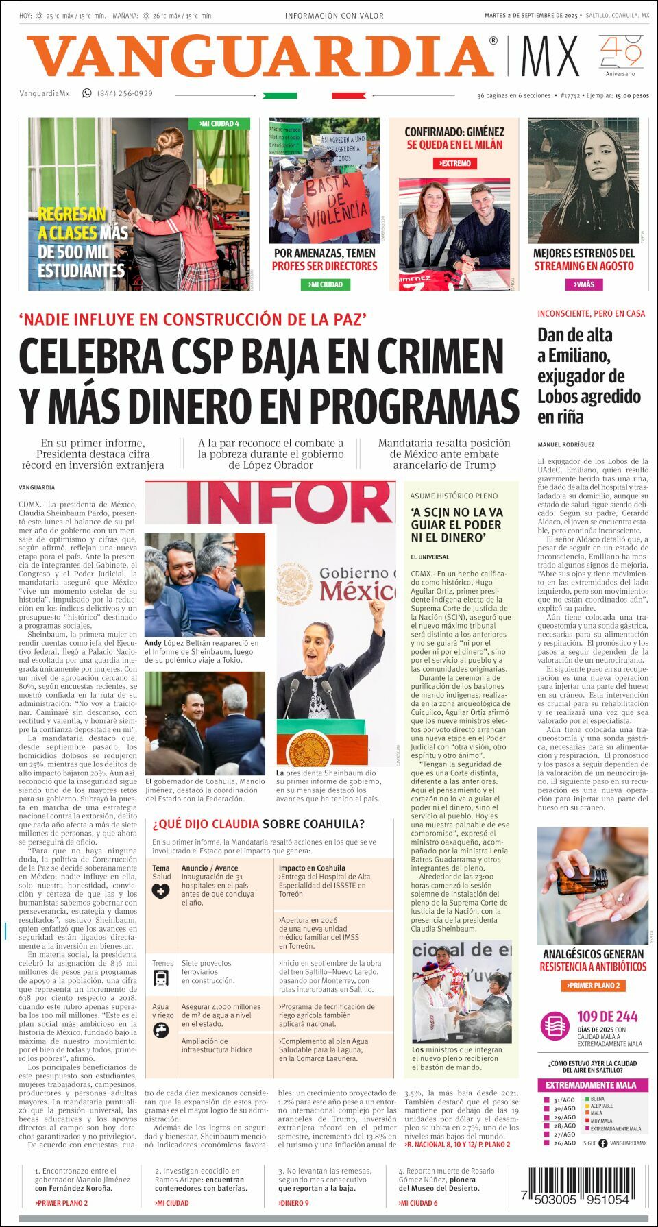 Vanguardia, edición del martes 02 de septiembre de 2025