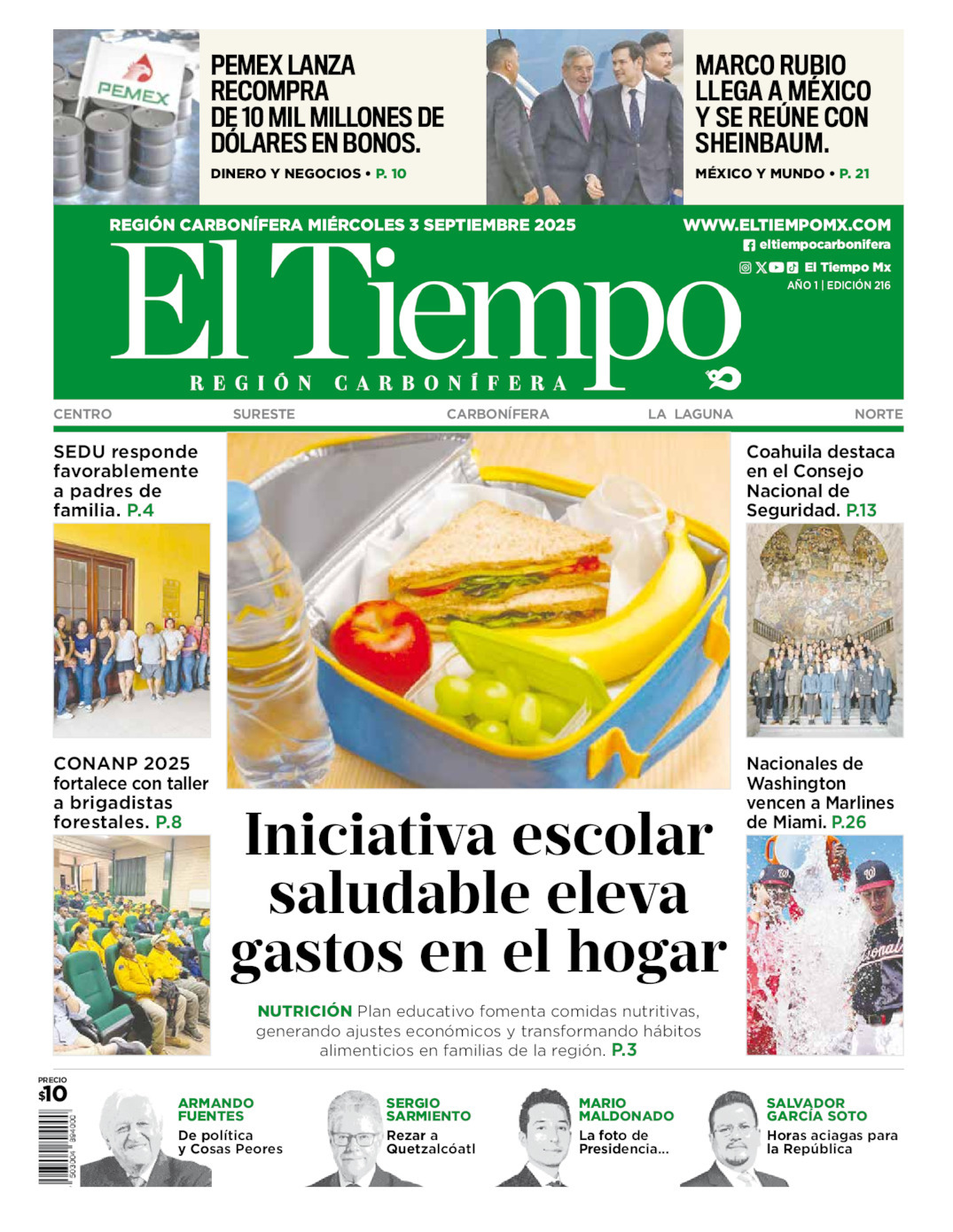 El Tiempo Región Carbonífera, edición del miércoles 03 de septiembre de 2025